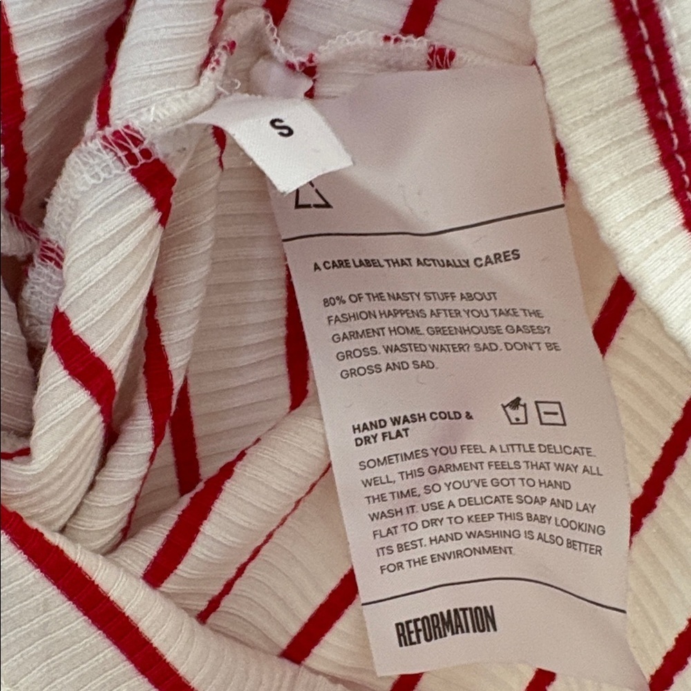Reformation Red & Off White Striped Short Sleeve Ribbed Fitted Cropped T-shirt - Picture 4 of 4